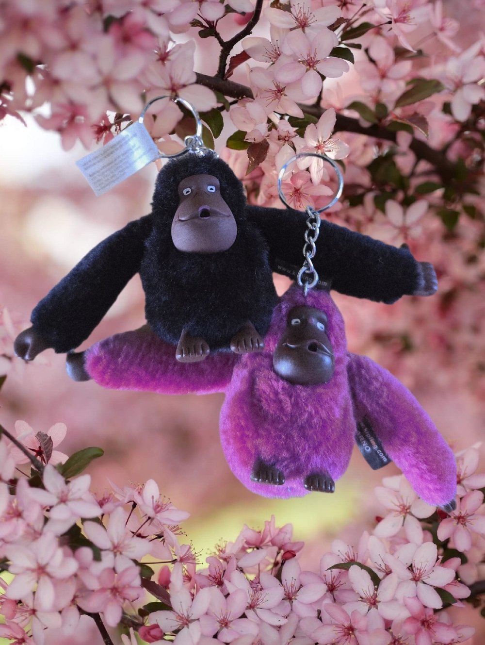 Kipling Black and Purple Gorilla Keychain Plush Set